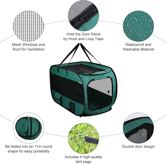 Realife Dog Enclosures Home Outdoor Fashions Portable/Collapsible/fixable, Pop Up Travel Pet Tent, 38" L x 22.5" W x 5.5" H,Green