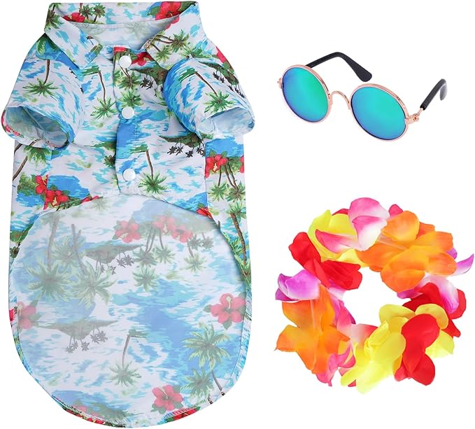 3Pieces Pet Dog Hawaiian Costume Summer Tropical Outfit Hawaiian Dog Shirt for Medium Pet Beach Seaside Casual Wear Parties Photo Event Decorations (XX-Large)