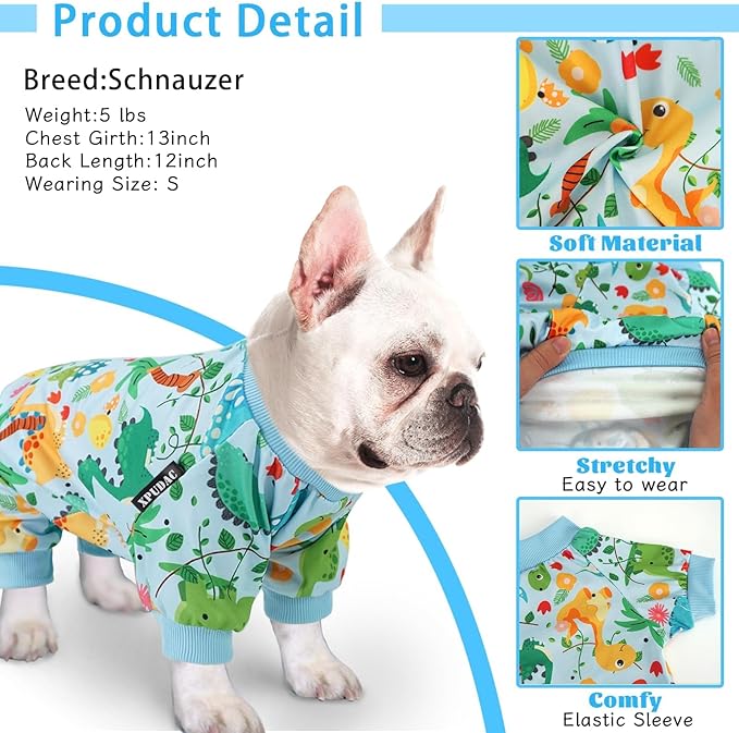 XPUDAC 4 Pack Dog Pajamas Soft Strechy Summer Doggie Clothes for Small Medium Dogs Boy Girl Cat Apparel-Small