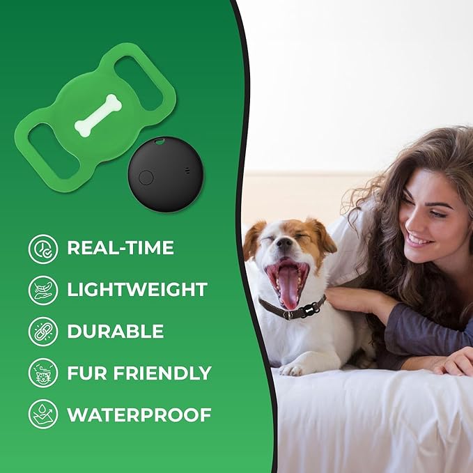 Smart Pet Tracker, Dog Tracker with Black Collar Holder, Smart Tag for Seamless Location Tracking, No Monthly Fee, MFi Certificated, Work with Find My, No GPS Tracker, iOS Only (Green)
