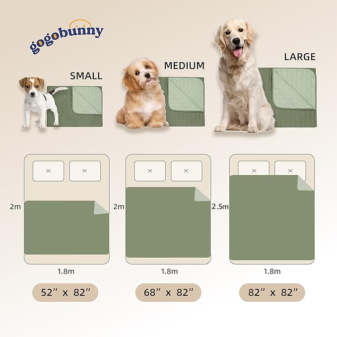gogobunny 100% Double-Sided Waterproof Dog Bed Cover Pet Blanket Sofa Couch Furniture Protector for Puppy Large Dog Cat, Reversible (82x120 Inch (Pack of 1), Dark Green/Light Green)