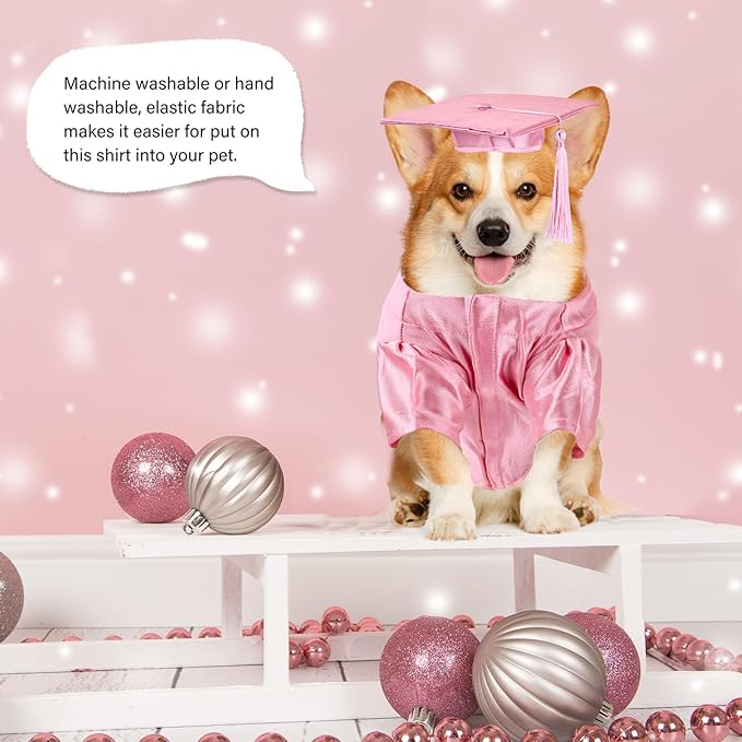 Dog Graduation Cap and Gown, Dogs Cats Graduation Holiday Halloween Costume Accessory(Pink,Small)