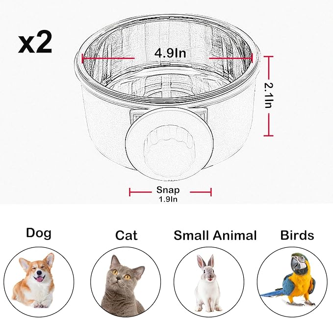 2 Pieces Crate Dog Bowl, Removable Stainless Steel Pet Kennel Hanging Food Water Feeder Bowl Cage Coop Cup for Puppy Medium Dog Cat Rabbit Ferret Bird (Blue,Red)