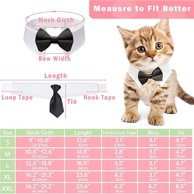 Cat Tuxedo, KOOLMOX Adjustable Suit White Collar with Formal Bows and Ties for Pet, Black Tiefor Small Medium Boy Cats Dogs Tuxedo Tux Outfits, Wedding Birthday Valentines Day Costumes, 2 Pack Black