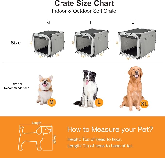 Collapsible Dog Crate for Large Dogs, Portable Travel Dog Crate Soft Pet Kennel with 4-Door Chew Proof Mesh Windows for Indoor & Outdoor