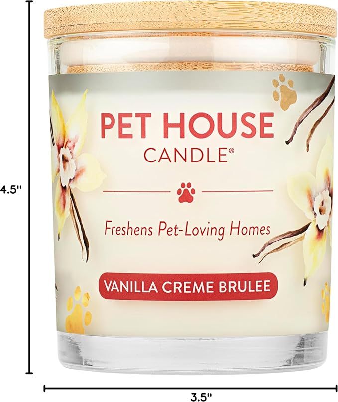 One Fur All Pet House Candle Plant-Based/Soy Candle - Clean Burning Scented Candles, Long Lasting Pet Odor Candle for Home - Vanilla Crème Brulee