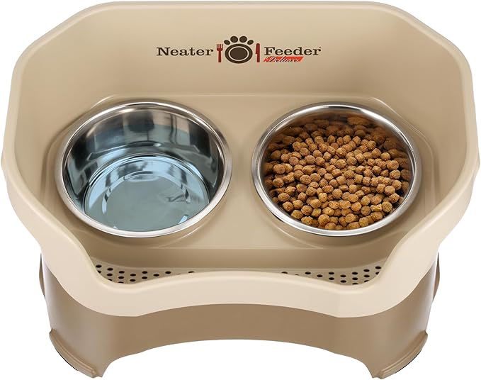 Neater Feeder Deluxe Mess Proof Dog Bowls Elevated for Large Breed – Made in USA – No Spill Raised Dog Food Bowl Stand – Stainless Steel Food and Water Bowl Set, Pet Dish Feeding Station, Cappuccino