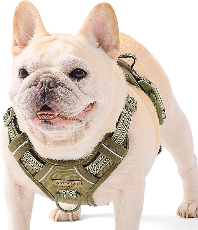 Non Pulling Dog Harness for Medium Dogs, Adjustable Reflective Harness Vest with Handle, for Working Training Hiking Walking, Escape Proof Army Green Pet Vest for M Sized Dog
