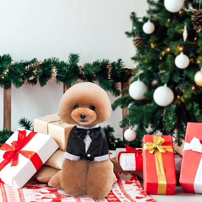 Heliltd Dog Suit with Bow Tie Pet Tuxedo for Small Dogs Cats Formal Cat Clothes Puppy Outfits Pet Costume for Wedding Birthday Halloween(Large