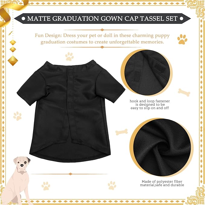 Xuniea 2 Pcs Dog Graduation Costume Set 2025 Dog Graduation Cap and Gown Puppy Hat with Tassel Matte Pet Grad Outfit Cats Grad Bear Holiday Party Costume Accessory(Black,Medium)