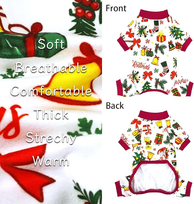Xpudac 4 Pack Christmas Dog Pajamas Santa Pet Clothes Cute Reindeer Snowman Dog Pajamas for Small Medium Dogs(X-Small) 81-hongbai-XS