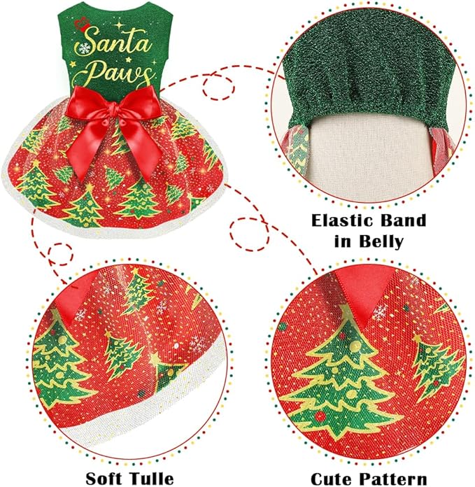 Dog Christmas Outfit and Costume - Funny Puppy Dress With Bow for Small and Large Dogs - Pumpkin Witch Bat Pet Halloween Clothes