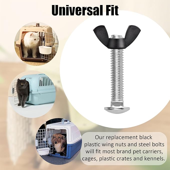 Pet Carrier Fasteners Kennel Replacement M6 Bolts and Butterfly Nuts for Plastic Cat Crate and Dog Crate Dog Kennel Accessories Cat Cage Carrier Parts (24 Set)