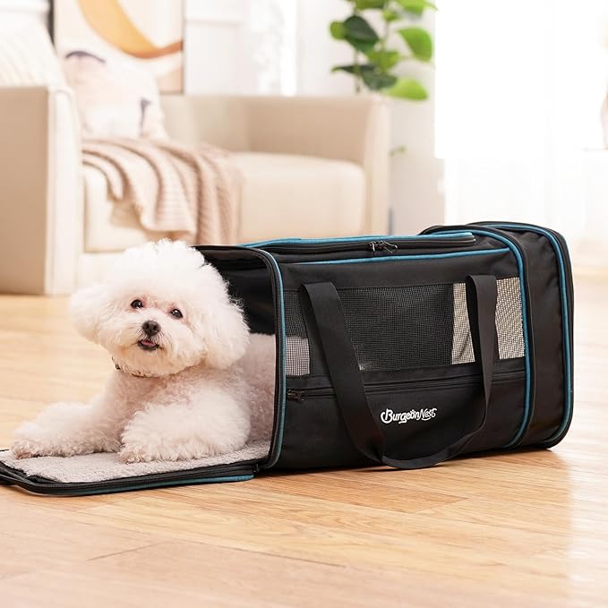 BurgeonNest Expandable Premium Cat Carrier with Wheels - Handle Adjustable Small Dog Carrier- Designed for Dogs and Cats up to 15 lbs - Removable Soft Lined Pet Carrier