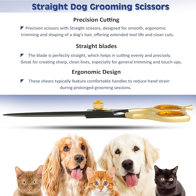 Dog Grooming Scissor- 7.5” Pet Shears, Japanese Stainless Steel Ergonomic Pet Grooming Scissor, Heavy Duty Sharp and Comfortable pet Scissors for Grooming, Dogs, Cats and Other Animals (Straight)
