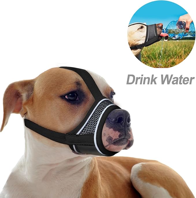 Black Dog Muzzle, Breathable Comfortable Mesh Muzzle for Dogs, Dog Training Muzzle, Anti-Biting, Anti-Barking, Anti-Chewing, Adjustable with Reflective Strap XS