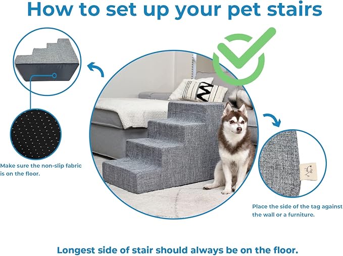 Best Pet Supplies Dog Stairs for Small Dogs & Cats, Foam Pet Steps Portable Ramp for Couch Sofa and High Bed Non-Slip Balanced Indoor Step Support, Paw Safe No Assembly - Pale Teal, 4-Step