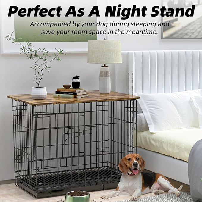 Dog Crate Topper Wood 30 Inch Dog Crate Topper Crate Table Topper Dog Kennel Topper for Decorative Dog Crate, Suitable for 30 Inch Wire Dog Crate (Furniture Style, Brown)
