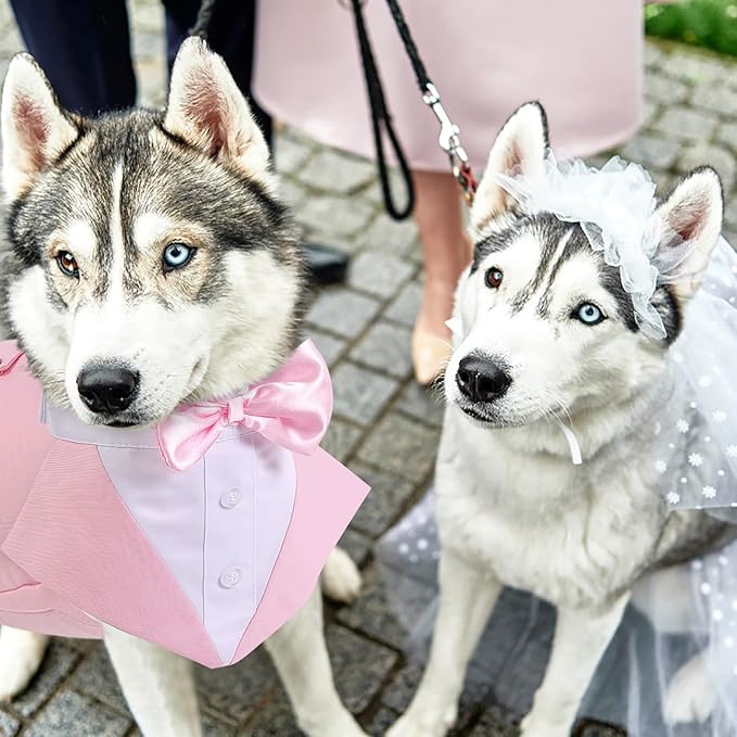 AOFITEE Dog Tuxedo Formal Dog Suit and Bandana Set, Gentle Dogs Wedding Party Suit Bow Tie Shirt, Tuxedo for Small Dogs Costume Outfit with Detachable Bowtie Collar for Christmas Halloween Dress Up
