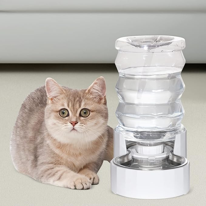 RIZZARI Automatic 4L Pet Waterer, Gravity Stainless Steel Water Dispenser, 100% BPA-Free, Large Capacity Water Feeder for Cats and Small and Medium-Sized Dogs