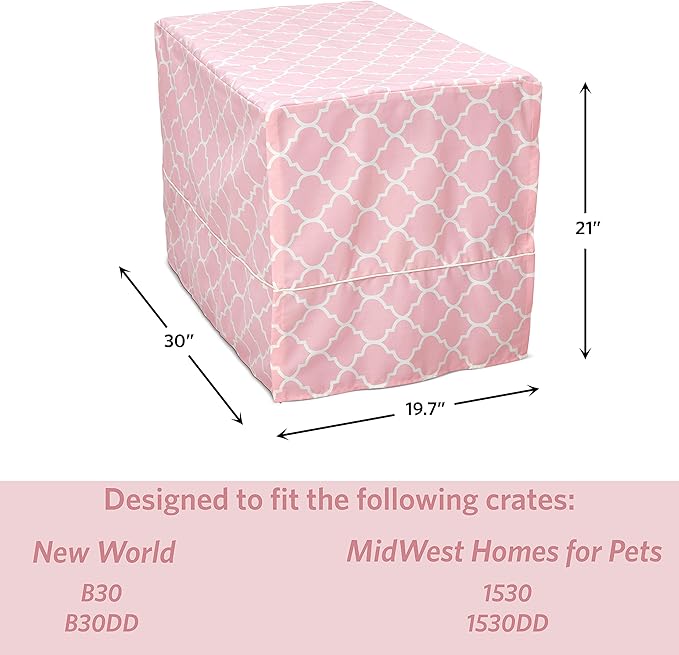 New World Pet Products Dog Crate Cover Featuring Teflon Fabric Protector, Dog Crate Cover Fits Midwest 30-Inch Dog Crates, Pink Designer Pattern
