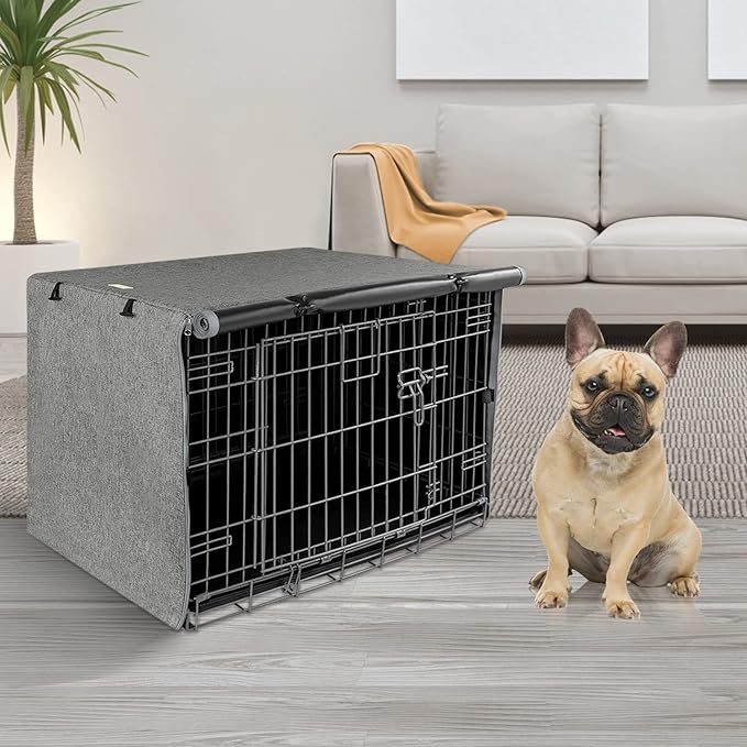 Dog Crate Cover - Kennel Covers Fit for 30 Inch Dogs Crate, Double Door Polyester for Wire Puppy Cage Indoor Outdoor Protection, Grey
