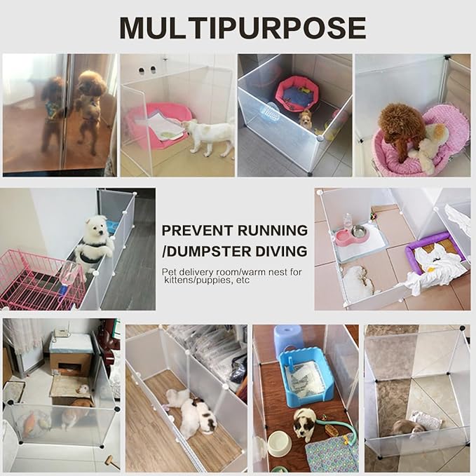 Pet Transparent Playpen Clear Pet Fence Indoor Outdoor Portable Plastic Yard Fence Tent for Small Animals Rabbits Puppy Kennel Cage (12 Panels)