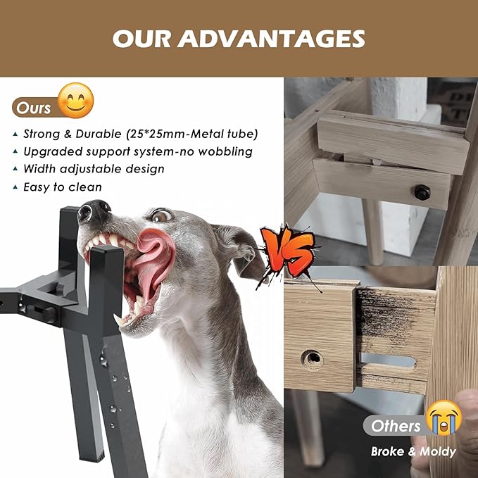 Raised Dog Stand for Extra Large and Large Breeds, Adjustable Width 7-10.6", 13.7" Tall Food & Water Holder (2-IN-1 Design, Bowl Not Included)