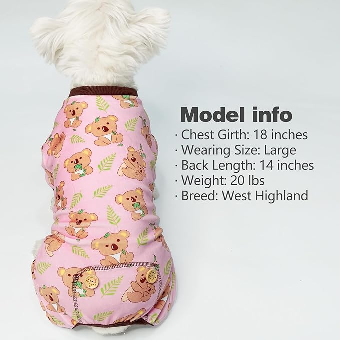 KYEESE Dogs Pajamas for Small Dogs Soft Material Stretchable Dog Jammies Cat Pajamas Dog Apparel, Koala, Small