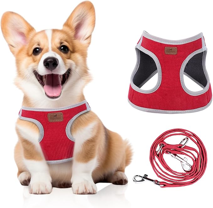 Dog Harness with Multifunction Dog Leash,No Pull Reflective Step-in Harness for Soft Adjustable No Choke Escape Proof,Easy Walk Dog Harness for Medium Dogs (Red &Grey, L)