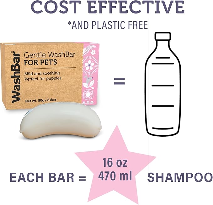 Gentle WashBar for Pets - Mild and Safe Puppy Shampoo for Small Dogs. Fresh Scent in a Compact & Lightweight Bar Soap. Suitable for Sensitive Skin. 2.8oz Bar