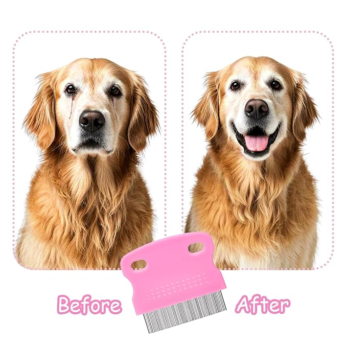 6Pcs Pet Combs for Remove Knots, Fluff and Dirt Dog Eye Comb for Removing Eye Mucus and Crust Dog Flea Fine Combs for Grooming Matting(Pink)