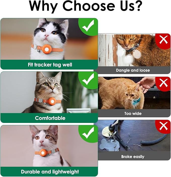 Cat Tracker, Pet Tracker for Cats, Cat GPS Tracker Collar with Safety Elastic Buckle, GPS Tracker Compatible with Apple Find My App (Only iOS), No Monthly Fee, Waterproof, Orange