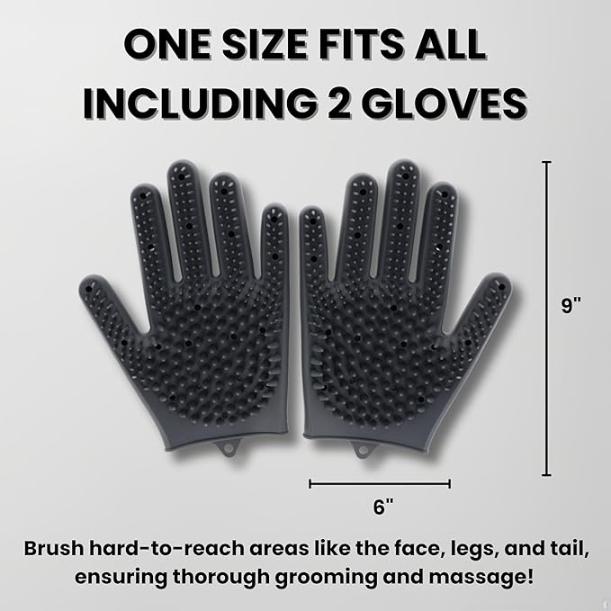 2pcs Pet Grooming Gloves for Cats, Dogs, Rabbits, Horses – Silicone Hair Remover, Shedding Bath Brush, Massage Mitts