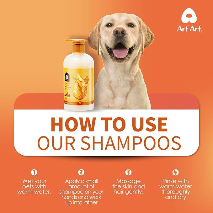 Arf Arf Dog Shampoo Puppy & Kitten, Tearless & Gentle Oatmeal Formula 16oz, Non-Irritating, Honey-Infused, Pet-Friendly, Great for Delicate Skin, Suitable for All Breeds and Ages - 16oz