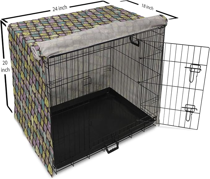 Ambesonne Fashion Dog Crate Cover, Diagonal Vintage Knitted Clothing Outfits Autumn Spring Winter Seasons, Easy to Use Pet Kennel Cover for Cats & Medium Dogs, 24 Inch, Dark Brown Multicolor
