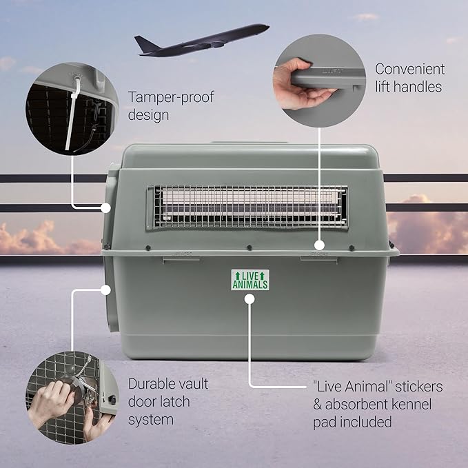 Petmate Sky Kennel - For Air and Travel, Airline Approved Dog Crate for Pets up 70-90 lbs, Heavy Duty Dog Kennel, Made in the USA- 40 Inches