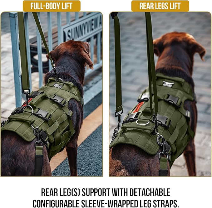 OneTigris Dog Lift Harness for Large Dogs, Dog Hip Support Brace, Full Body Dog Lifter with Handles Invictus Multifunctional Mobility Assistance Vest for Back Legs (Green, Medium)