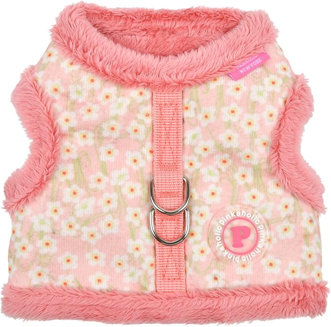 Pinkaholic New York Kalina Jacket Dog Harness Step-in Warm Winter Flower Pattern for Small Dog, Indian Pink, Medium