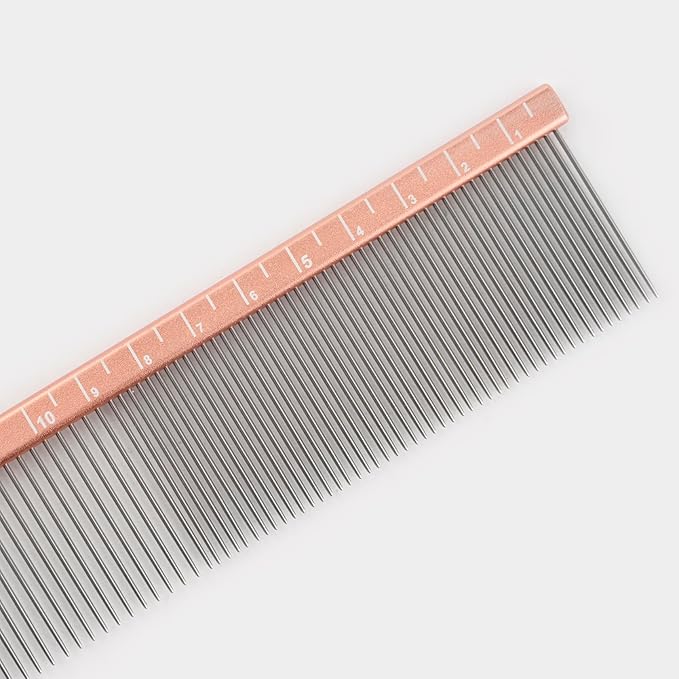 2-in-1 Metal Comb for Dogs, Mikra Greyhound Comb (Fine & Medium), 101 Stainless Steel Pins Dog Comb, Aluminum 22cm Handle, Lightweight, Gentle Combing, Face/Head Fur Tangle Free