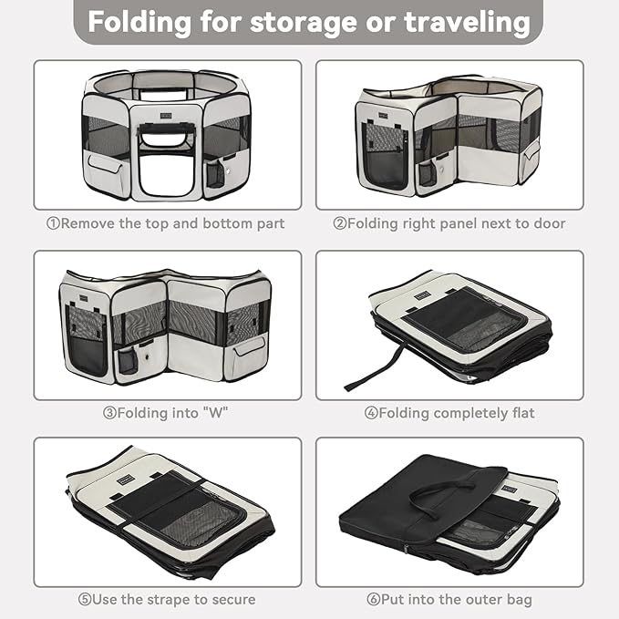 Petsfit 36" Dog Playpen with Dual Zipper Doors –Sturdy Foldable Puppy Playpen for Medium Dogs with Removable Mesh Top and Leakproof Bottom