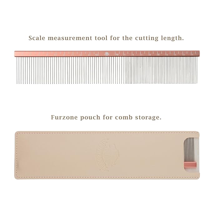 2-in-1 Metal Comb for Dogs, Mikra Greyhound Comb (Fine & Medium), 101 Stainless Steel Pins Dog Comb, Aluminum 22cm Handle, Lightweight, Gentle Combing, Face/Head Fur Tangle Free