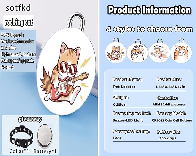 Cat Tracker-Airtag Cat Collar-GPS Tracker for Cats-Android Airtag-Pet Tracker| Android and iOS Universal | No Monthly Fee | No Charging Required | Waterproof | Works with Any Collar