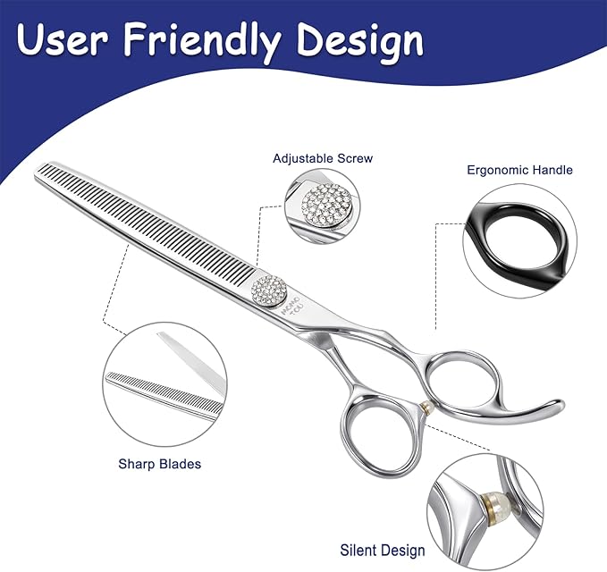 Professional Thinning Dog Grooming Scissors with Simulation Diamond 440C Stainless Steel Polished Pet Cat Thinner Blender Shears for Groomers and Home users 7.5''