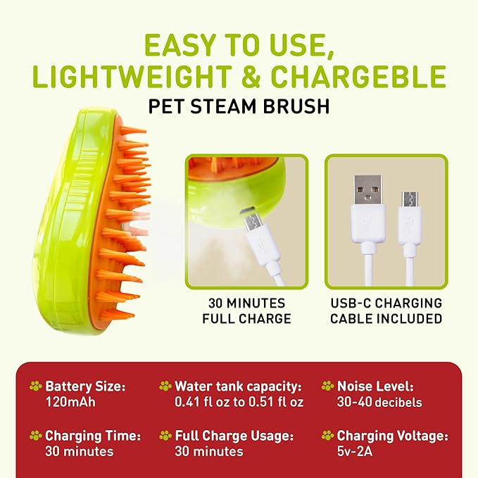 Cat Steam Brush 3 in 1 for Shedding Massage & Dirt Removes Loose Tangled & Static Fur | Short & Long Haired Pet | Misting Water Grooming Comb w Soft Bristles | Self Cleaning Dog Spray & Steamy Brush