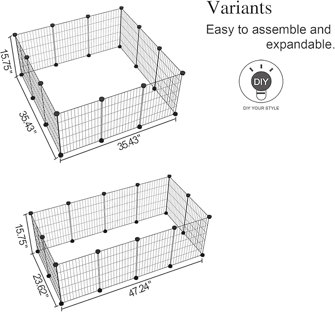 C&AHOME Pet Playpen, Small Animals Supplies, 16 Panels Exercise Playpens Cage, C Grids Portable Yard Fence Indoor, Ideal for Guinea Pigs, Pet Products, DIY Metal Yard Fence, 12" × 15" Black UPPM3416B