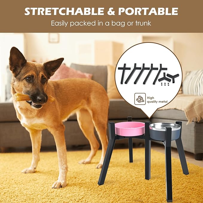 Raised Dog Stand for Extra Large and Large Breeds, Adjustable Width 7-10.6", 13.7" Tall Food & Water Holder (2-IN-1 Design, Bowl Not Included)