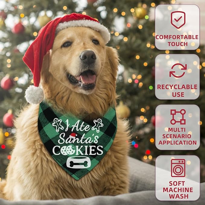 4 Pack Merry Christmas Dog Bandanas Classic Stylish Plaid Xmas Dog Christma Bandana Pet Scarf Bibs Gift Set Dogs Bandanas Christmas for Small Medium Large Puppy Pets