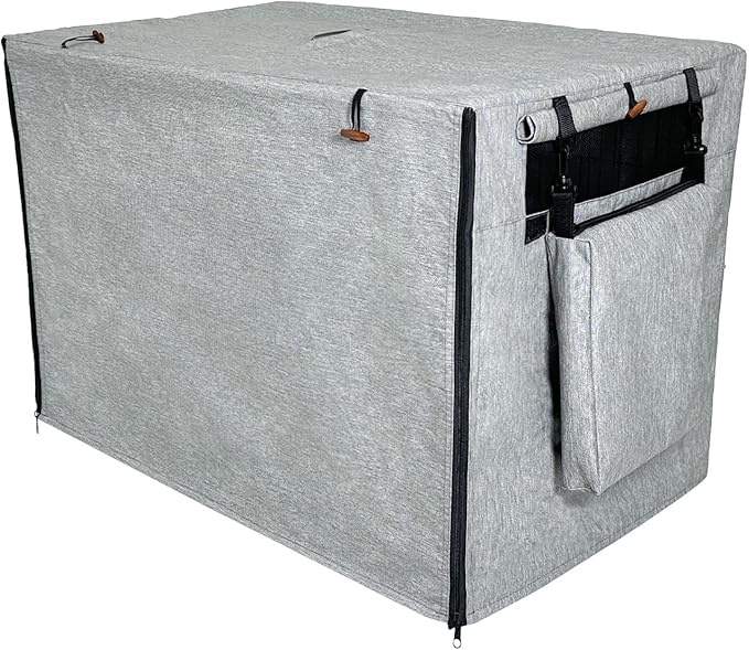 600D Dog Crate Cover, Waterproof Pet Kennel Cover with Storage Bag, Dog Cage Cover Fit for 24 Inch Wire Crate, 24 Inches, Gray (Cover Only)