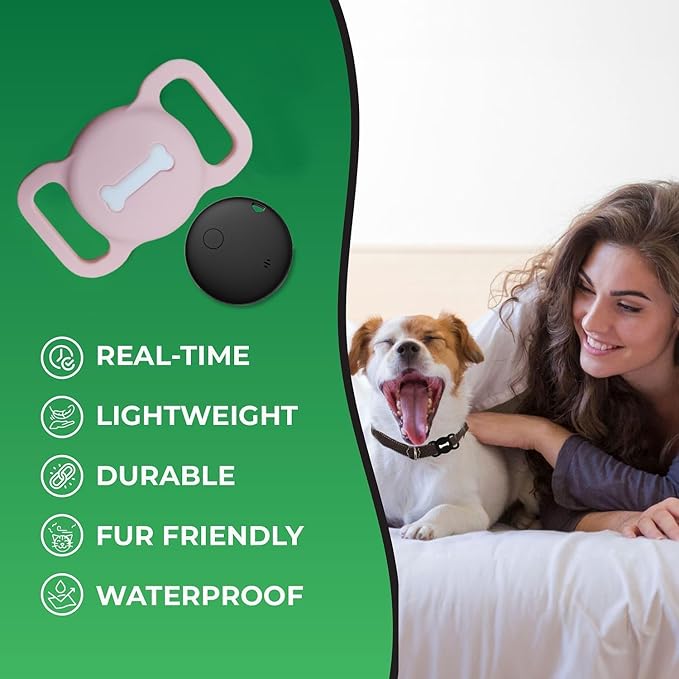 Smart Pet Tracker, Dog Tracker with Black Collar Holder, Smart Tag for Seamless Location Tracking, No Monthly Fee, MFi Certificated, Work with Find My, No GPS Tracker, iOS Only(Pink)